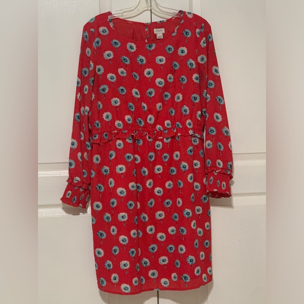 J. Crew Red Floral Print Long Sleeve Dress